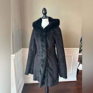 Dennis Basso Chic Black Faux Shearling Coat XXS